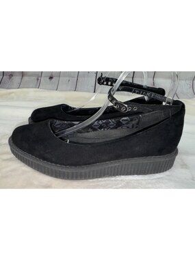 TUK Black Suede Ballet Flat Creeper Ankle Strap Size 10?